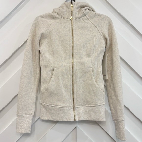 lululemon athletica Tops - NWT Lululemon Scuba Full Zip Hoodie In Heathered Light Ivory Gold Size 2